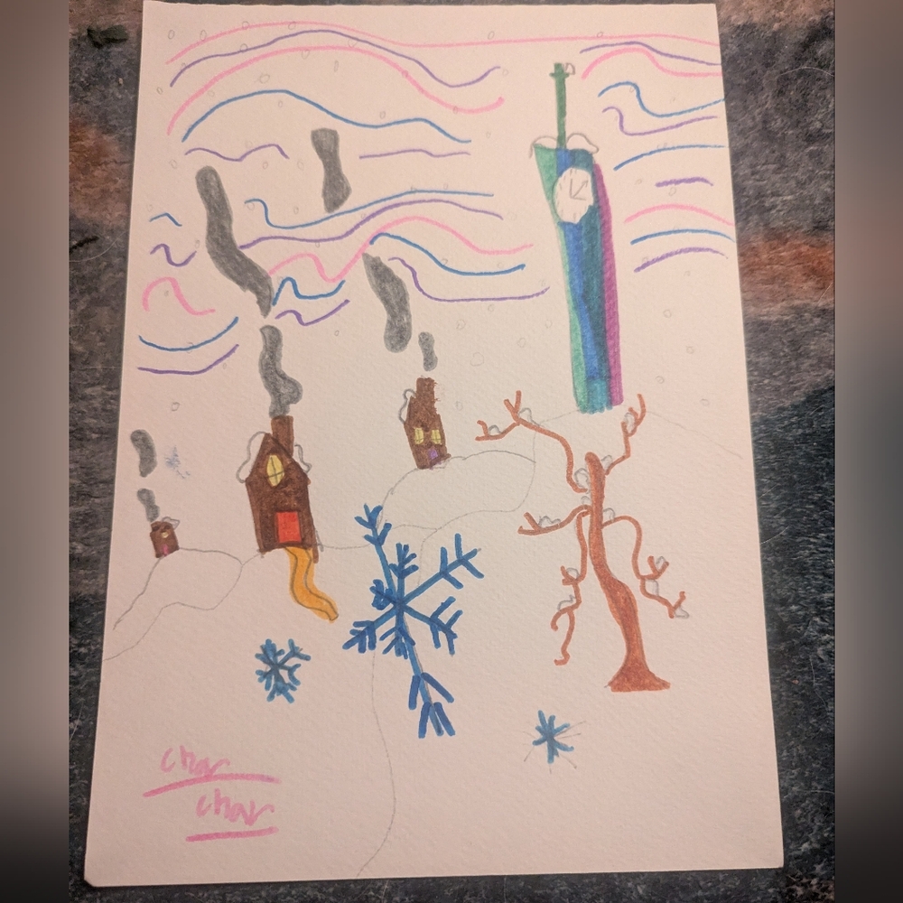 Colorful Winter Scene Drawing